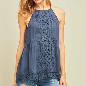ENTRO Halter top featuring crochet details Blue